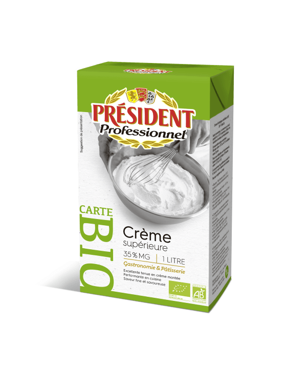 Crème bio UHT liquide 35% MG brique 1L Président Professionnel