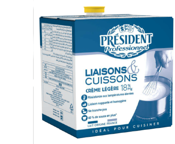 Crème Liaisons&Cuissons UHT liquide 18% MG outre 10L Président Professionnel