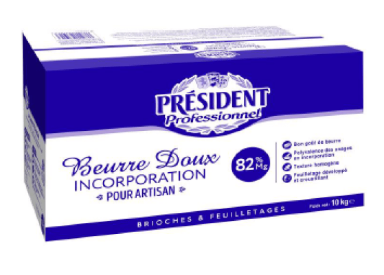 Beurre doux motte 10kg Président Professionnel