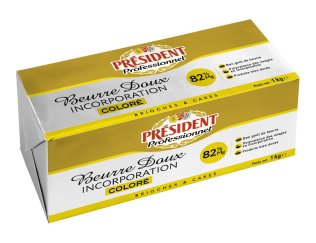 Beurre doux coloré motte 1kg Président Professionnel