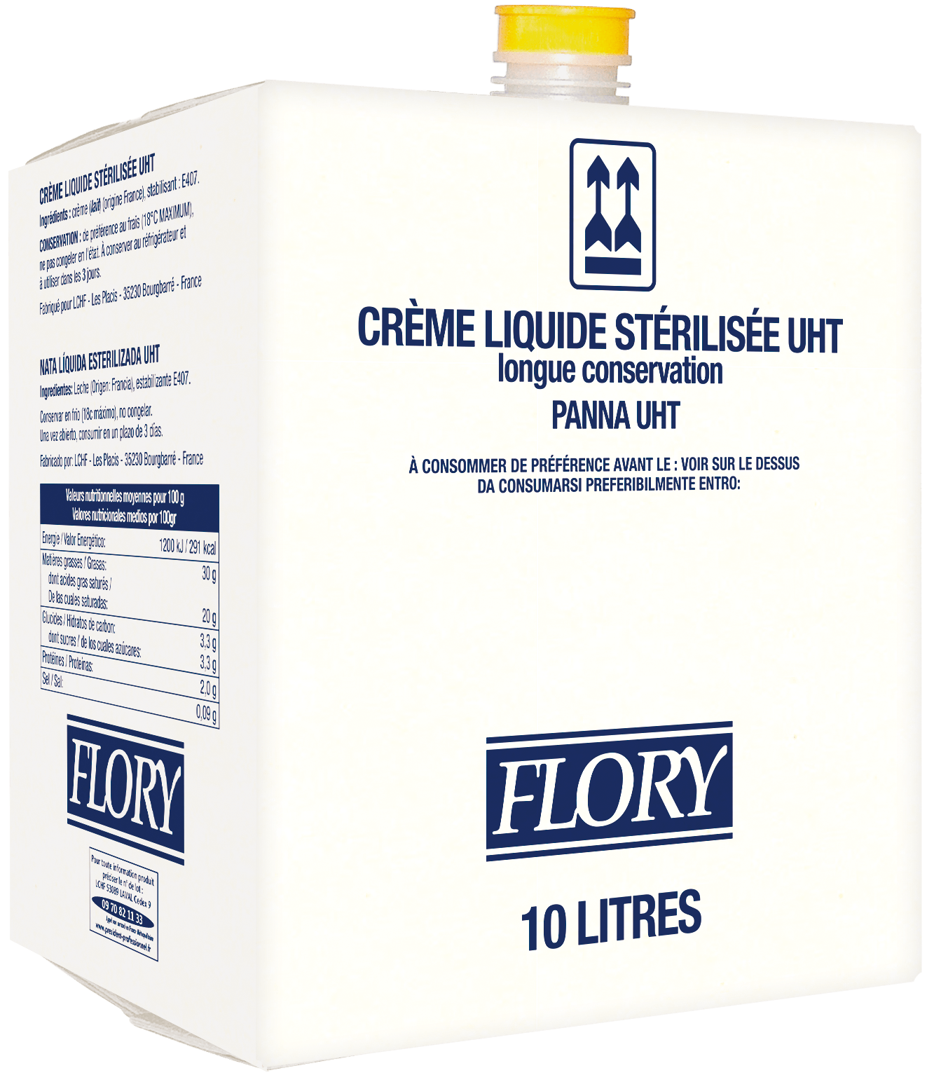 Crème UHT liquide 30% MG outre 10L Flory