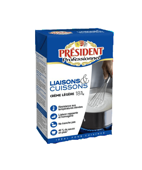 Crème Liaisons&Cuissons UHT liquide 18% MG brique 1L Président Professionnel