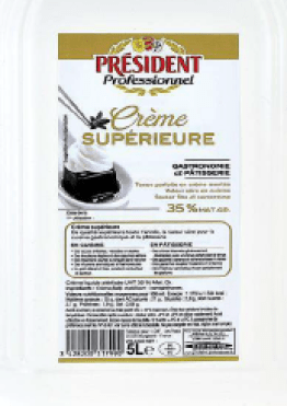 Crème UHT liquide 35% MG bidon 5L Président Professionnel